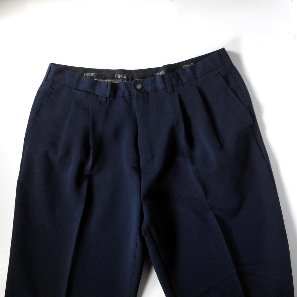 PING Mens Navy Blue 40x29 Dress Pants Pleated Straight Leg Tag 40x32